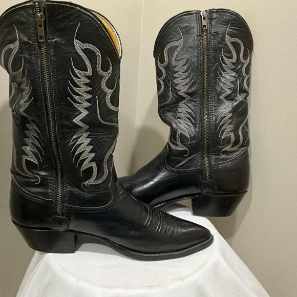 NOCONA Cowboy Boots Black Leather & grey western embroidery EUC Men's Size 10 D - Picture 6 of 8